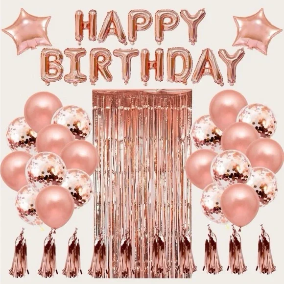 NEW 47 pcs Pink & Rose Gold Themed Birthday Decorative Balloon Set - Picture 1 of 7